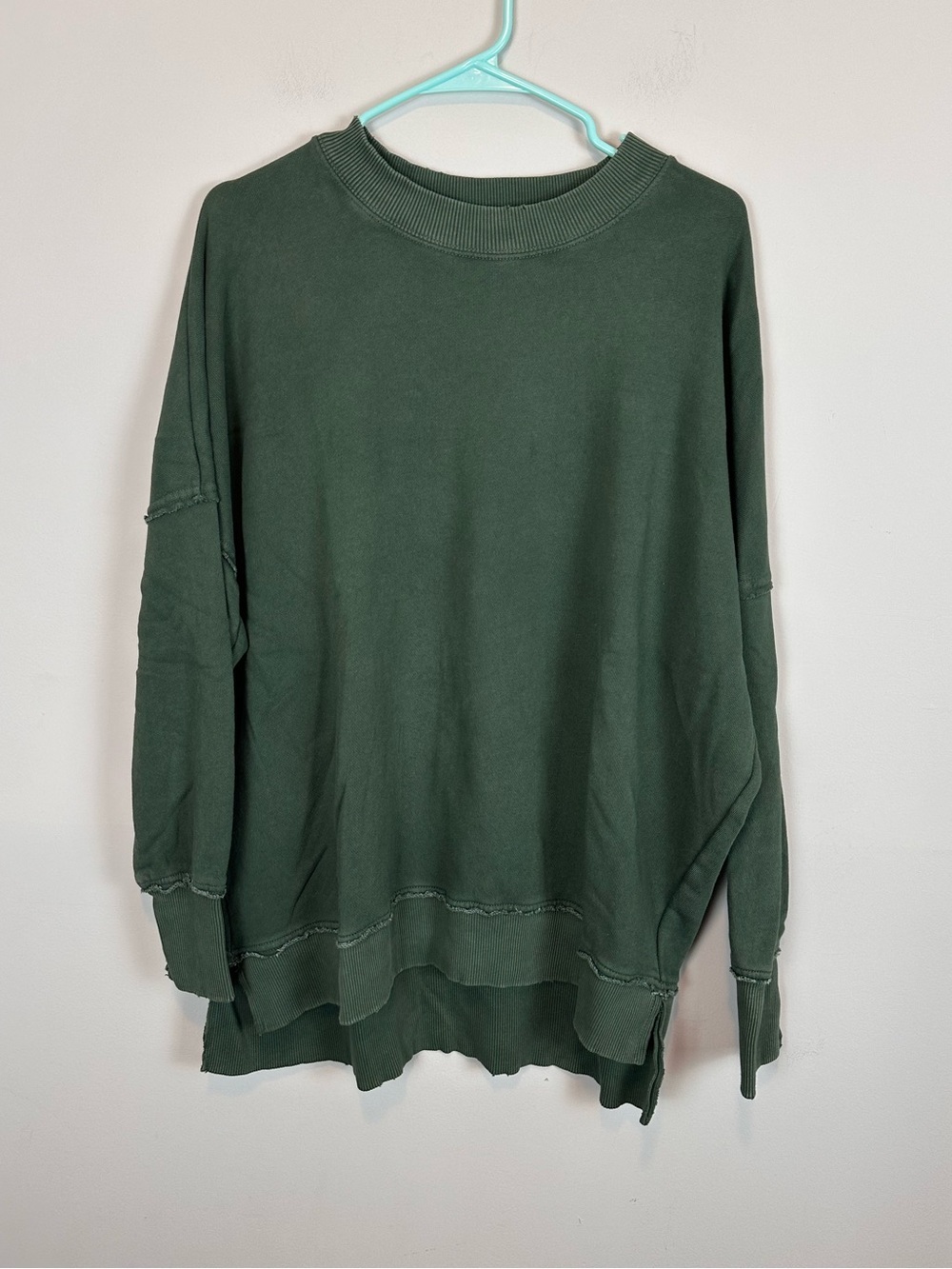 Aerie Oversized Crewneck Sweatshirt Green Exposed Seams XS
